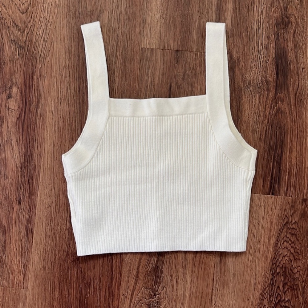 white sweater knit cropped tank top